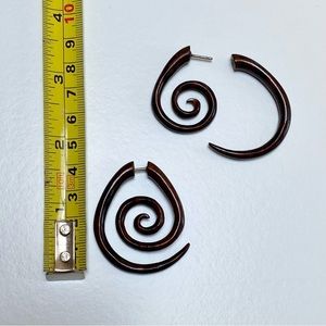 Teak Wood Spiral Faux Gauges / Stud Earrings